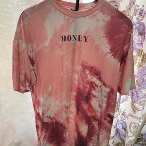 SHEIN Pink Tie-Dye "HONEY" Muscle Tee